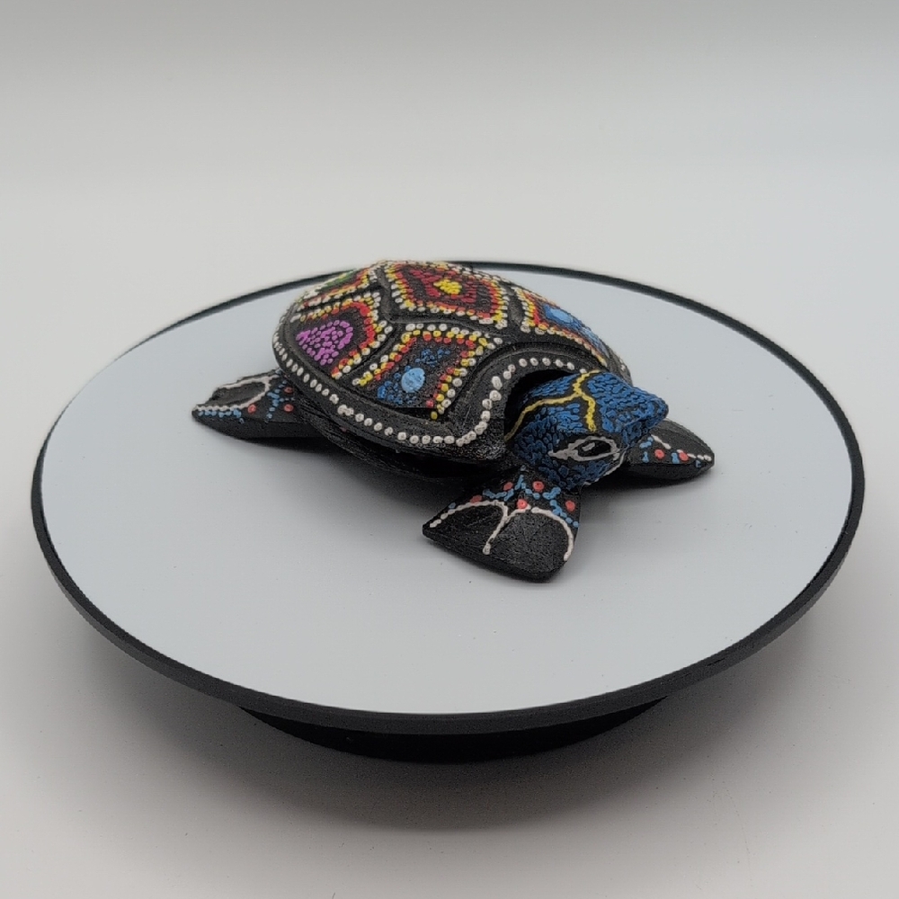 Hand Painted Wood Turtle Trinket Box, Vintage Relief Indonesian Folk Art Figure